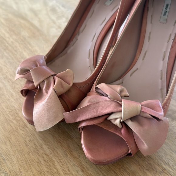 Miu Miu Peep-toe Bow Aged Pink Heels sz 39/ Us 8-8.5 ECU - Picture 6 of 16